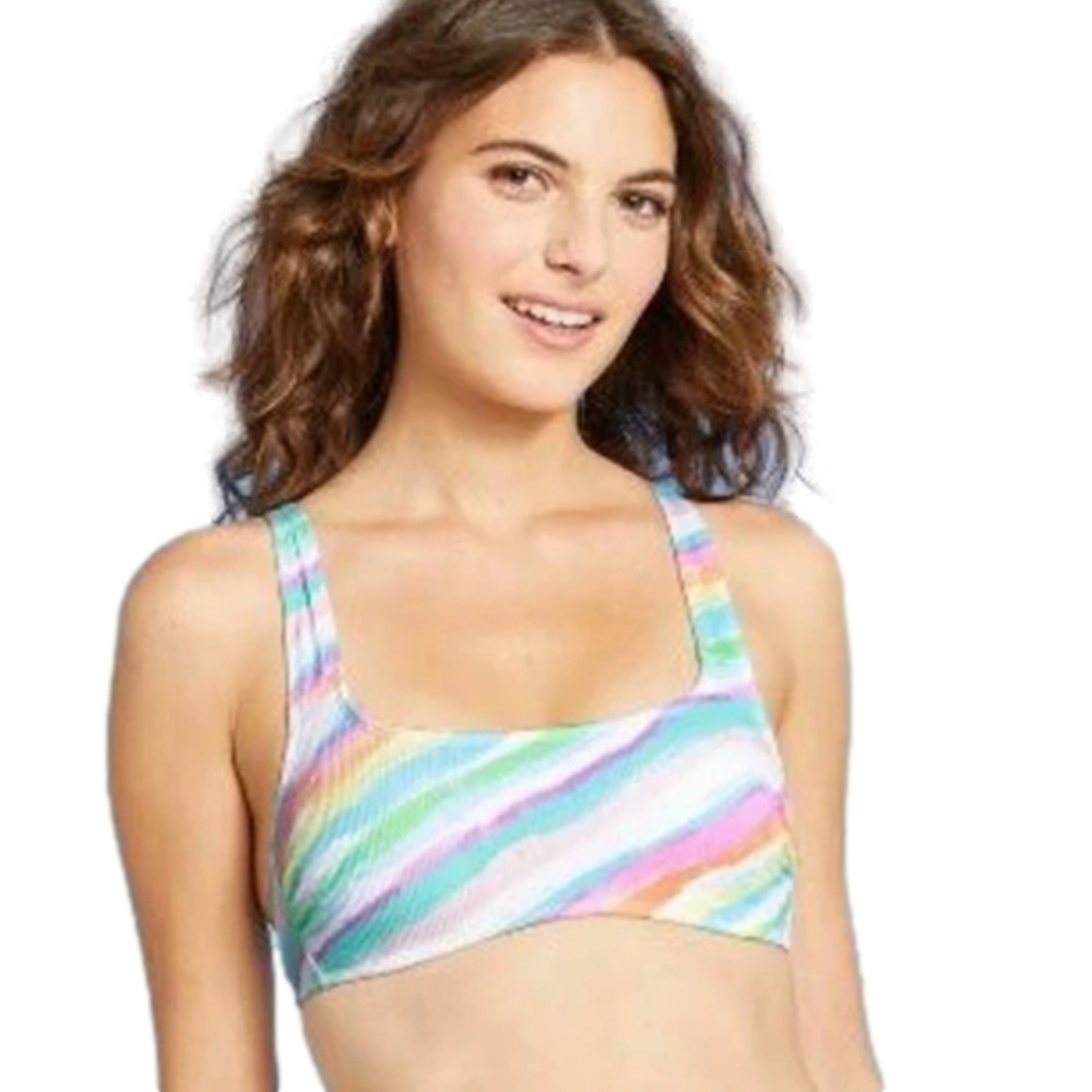 Juniors XL Ribbed Square Neck Bralette Bikini Top Xhilaration Tie dye Stripe